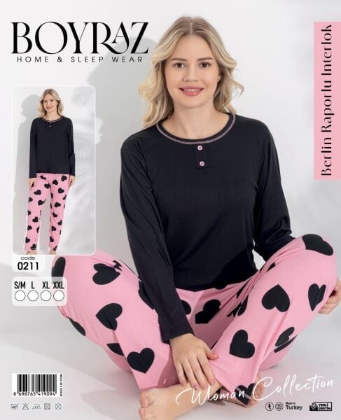 BOYRAZ 0211 BAYAN BERLİN İNTERLOK PİJAMA TAKIMI