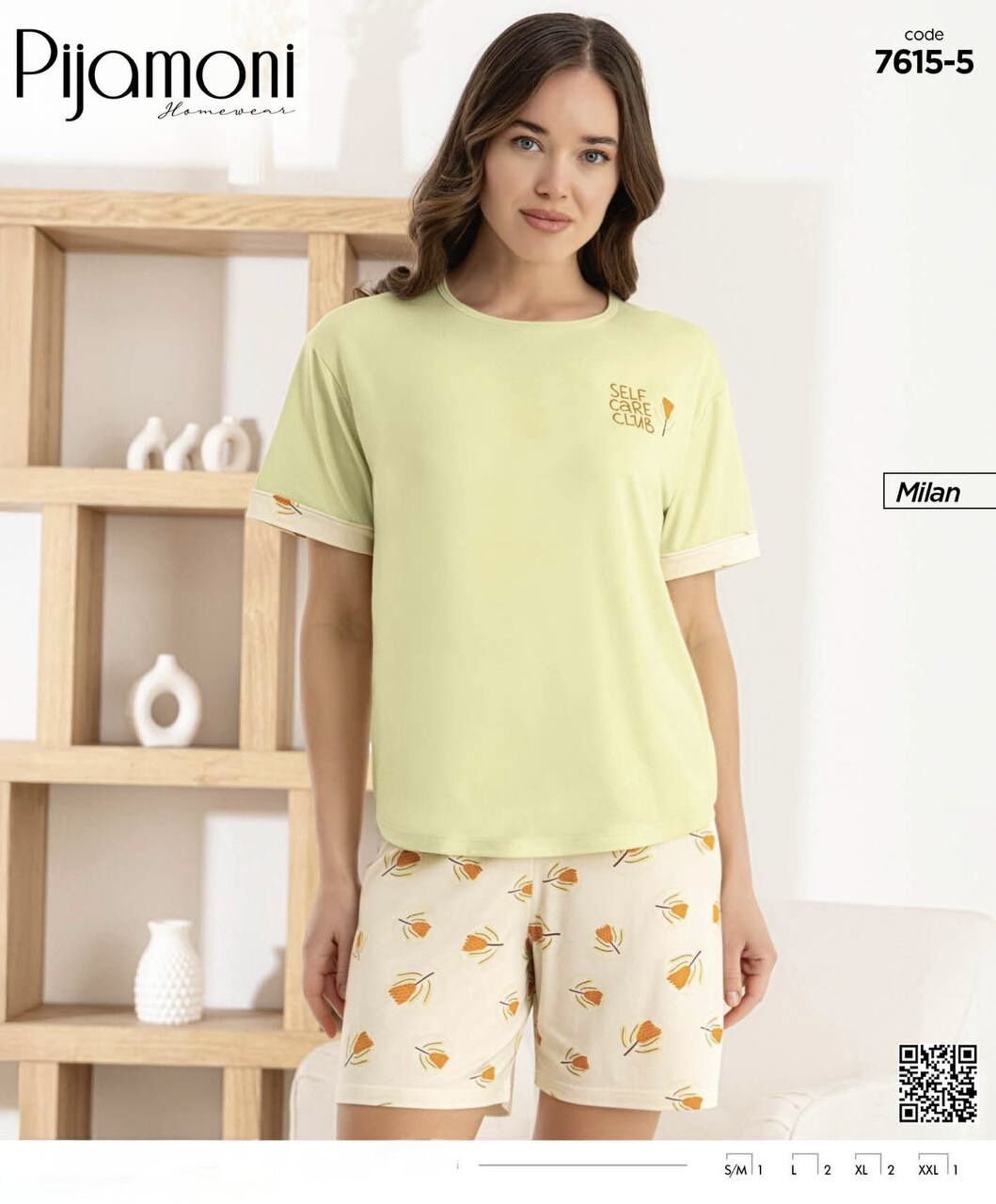 PİJAMONİ 7615-5 BAYAN MİLAN KISA KOL ŞORTLU TAKIM
