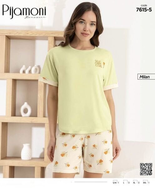 PİJAMONİ 7615-5 BAYAN MİLAN KISA KOL ŞORTLU TAKIM