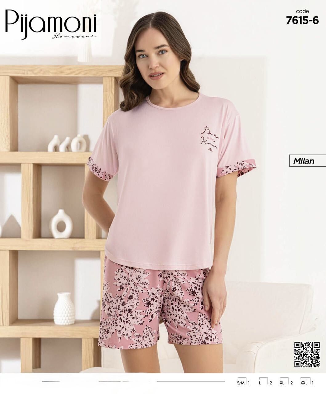 PİJAMONİ 7615-6 BAYAN MİLAN KISA KOL ŞORTLU TAKIM