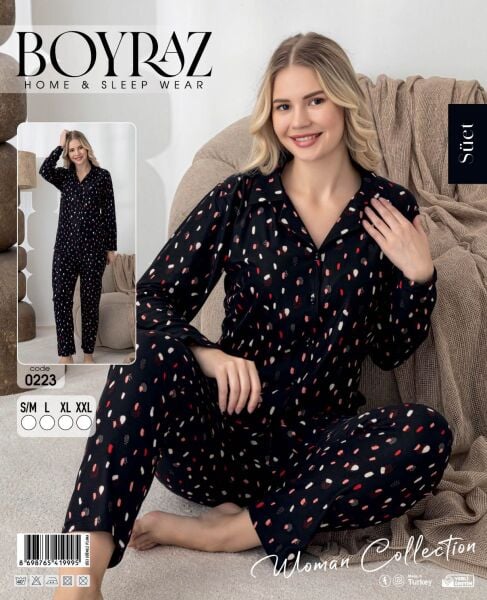 BOYRAZ 0223 BAYAN SÜET DÜĞMELİ PİJAMA TAKIMI