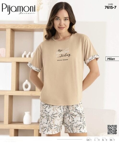 PİJAMONİ 7615-7 BAYAN MİLAN KISA KOL ŞORTLU TAKIM