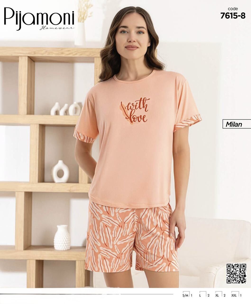 PİJAMONİ 7615-8 BAYAN MİLAN KISA KOL ŞORTLU TAKIM