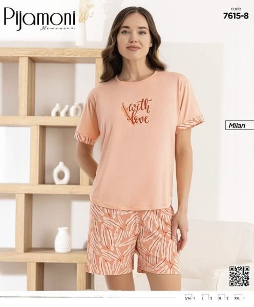 PİJAMONİ 7615-8 BAYAN MİLAN KISA KOL ŞORTLU TAKIM