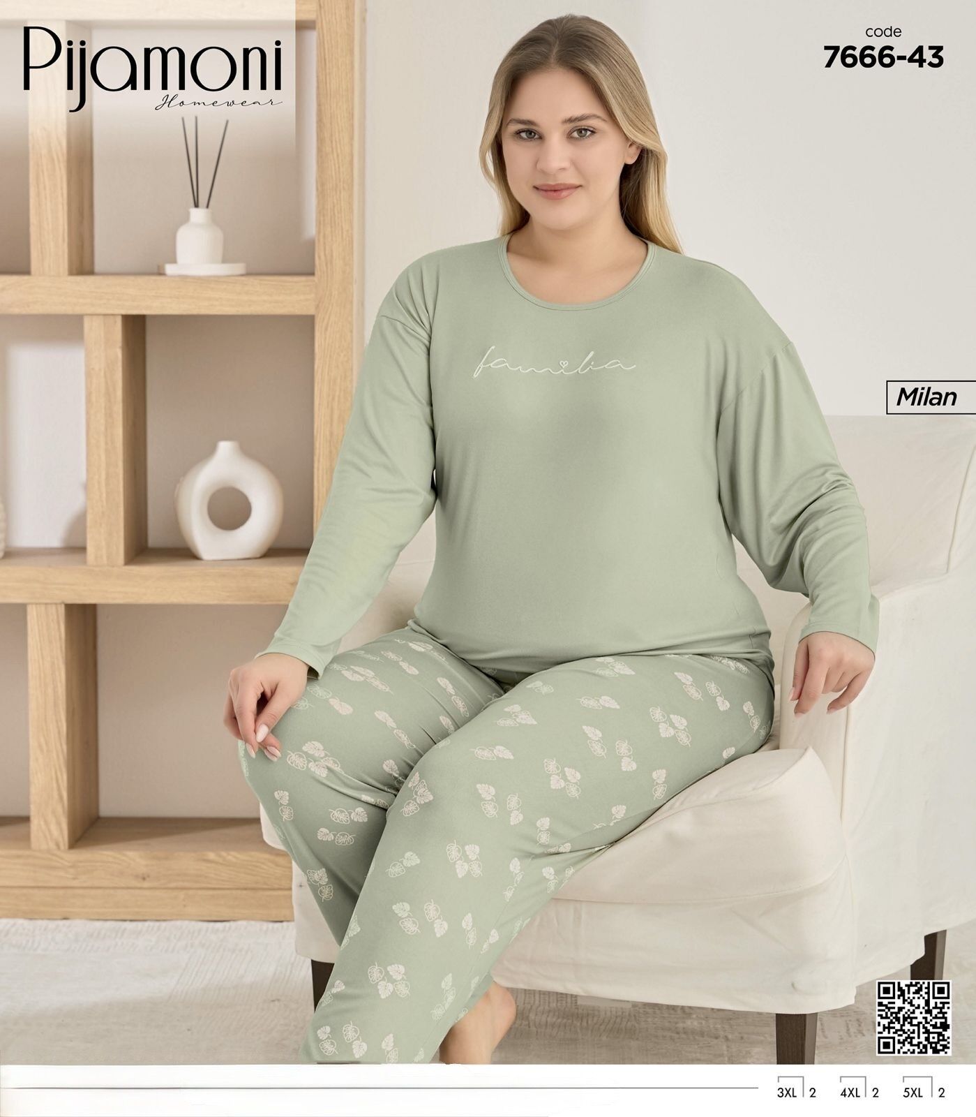 PİJAMONİ 7666-43 BAYAN MİLAN BATTAL PİJAMA TAKIM
