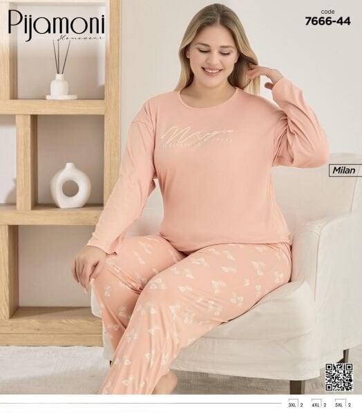 PİJAMONİ 7666-44 BAYAN MİLAN BATTAL PİJAMA TAKIM