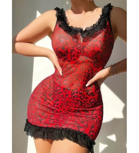 NIGHTLIGHT 3714 FANTAZİ LEOPAR GECELİK KIRMIZI