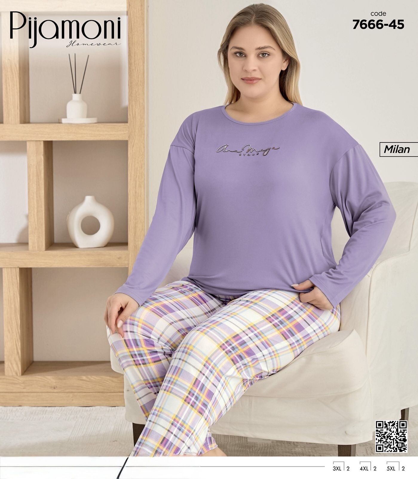 PİJAMONİ 7666-45 BAYAN MİLAN BATTAL PİJAMA TAKIM