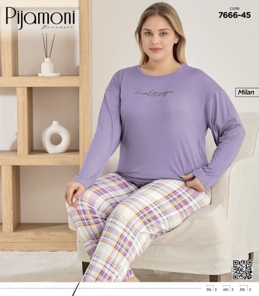 PİJAMONİ 7666-45 BAYAN MİLAN BATTAL PİJAMA TAKIM