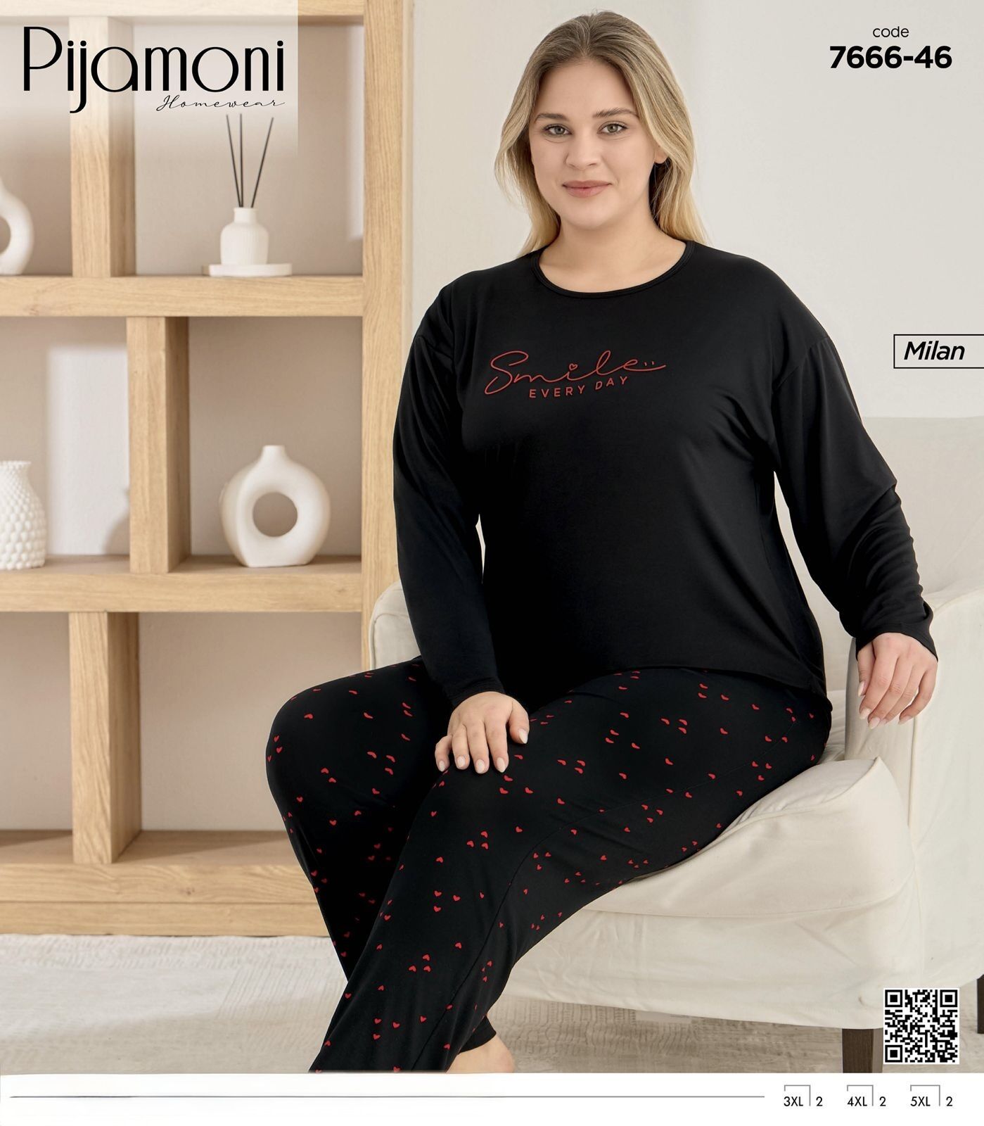 PİJAMONİ 7666-46 BAYAN MİLAN BATTAL PİJAMA TAKIM