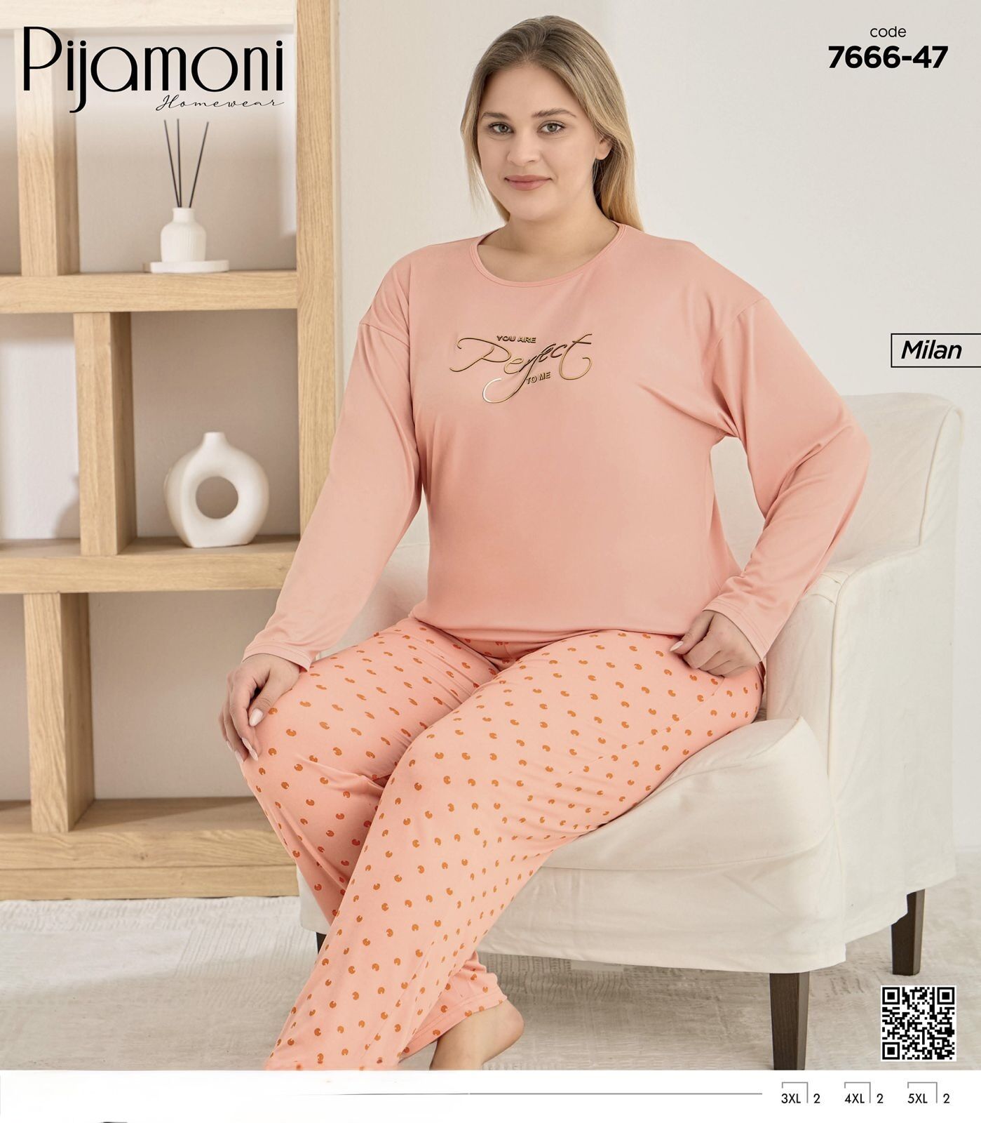 PİJAMONİ 7666-47 BAYAN MİLAN BATTAL PİJAMA TAKIM
