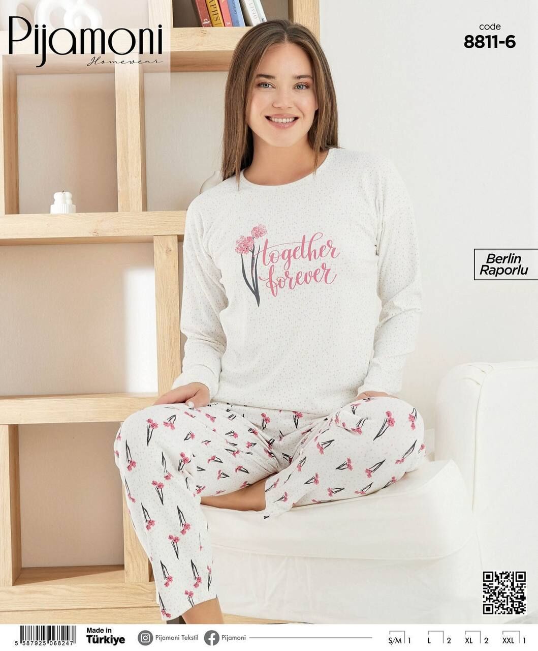 PİJAMONİ 8811-6 BAYAN BERLİN RAPORLU PİJAMA TAKIM