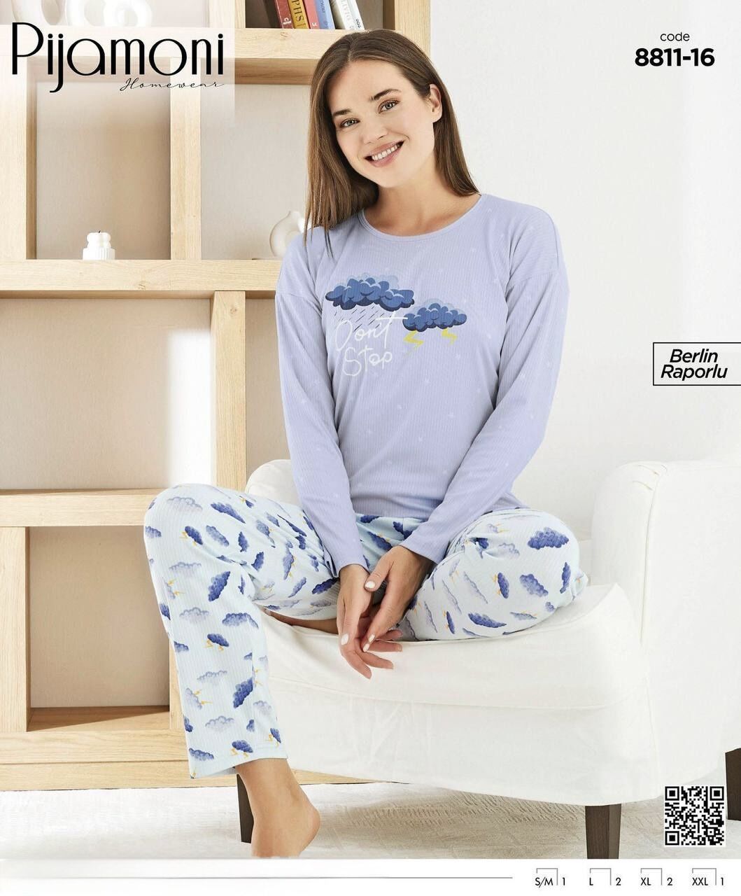 PİJAMONİ 8811-6 BAYAN BERLİN RAPORLU PİJAMA TAKIM