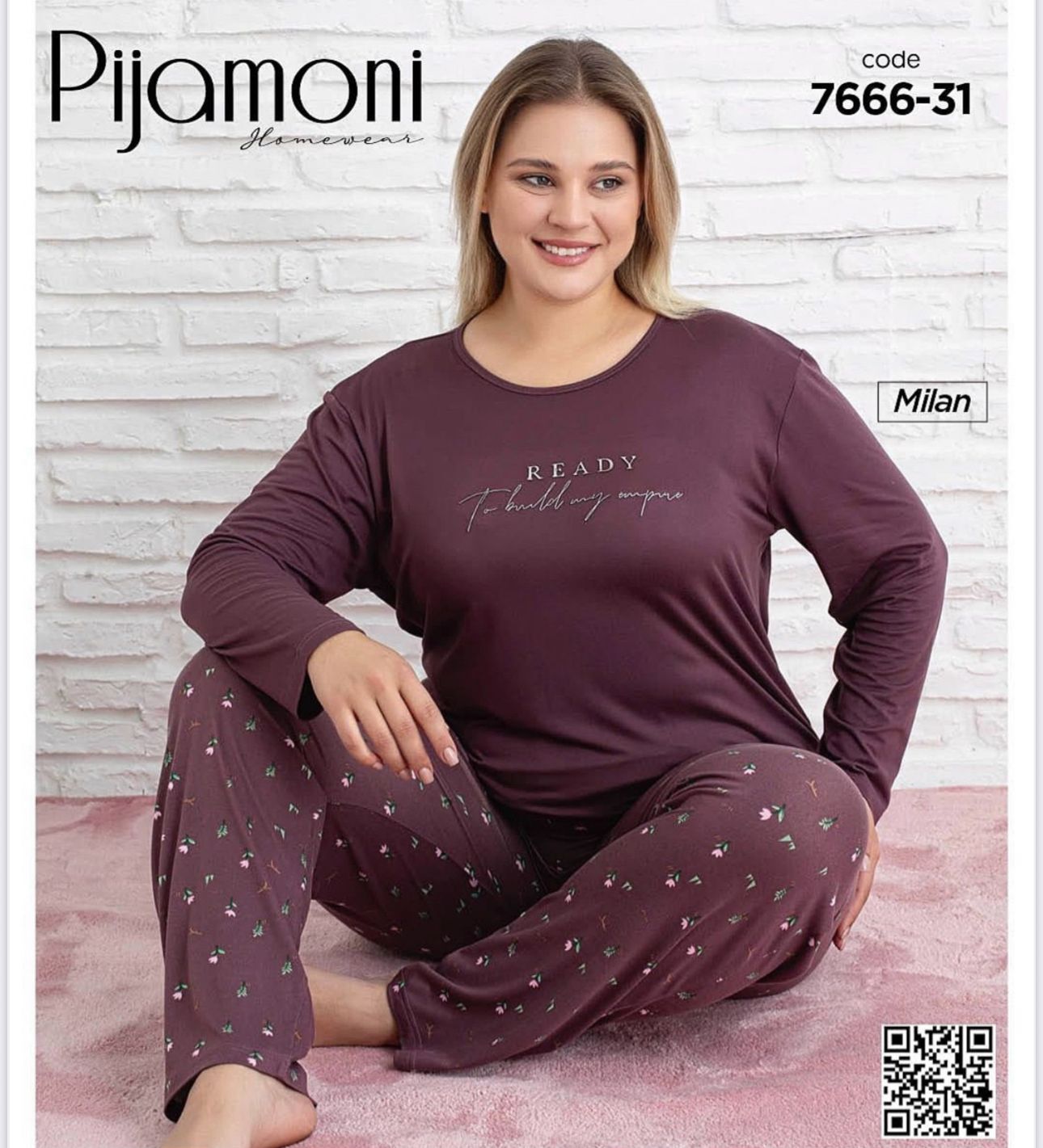 PİJAMONİ 7666-31 BAYAN MİLAN BATTAL PİJAMA TAKIM