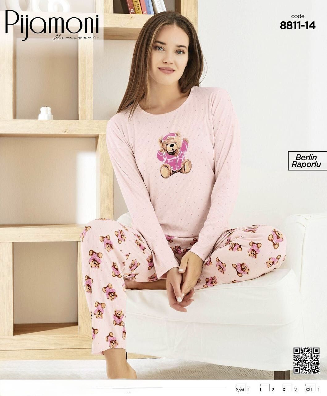 PİJAMONİ 8811-14 BAYAN BERLİN RAPORLU PİJAMA TAKIM