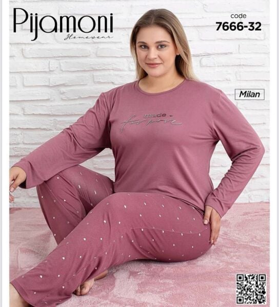 PİJAMONİ 7666-32 BAYAN MİLAN BATTAL PİJAMA TAKIM