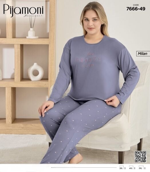 PİJAMONİ 7666-49 BAYAN MİLAN BATTAL PİJAMA TAKIM