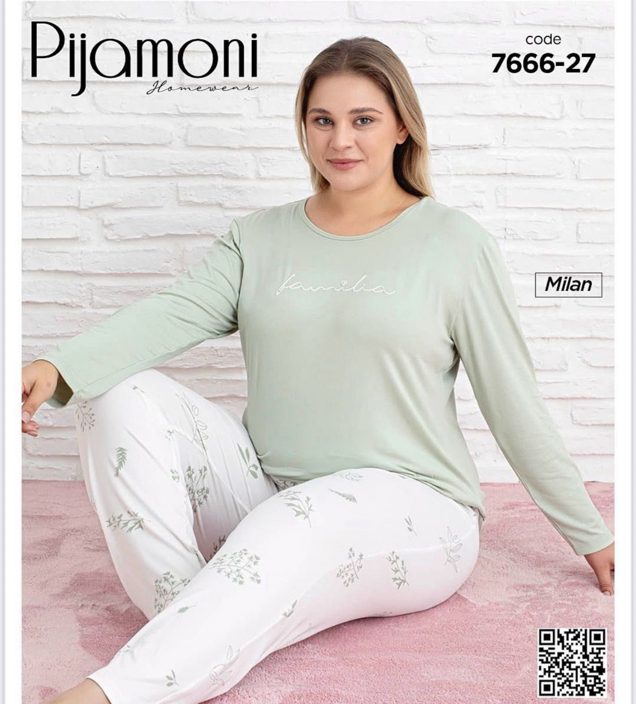 PİJAMONİ 7666-27 BAYAN MİLAN BATTAL PİJAMA TAKIM