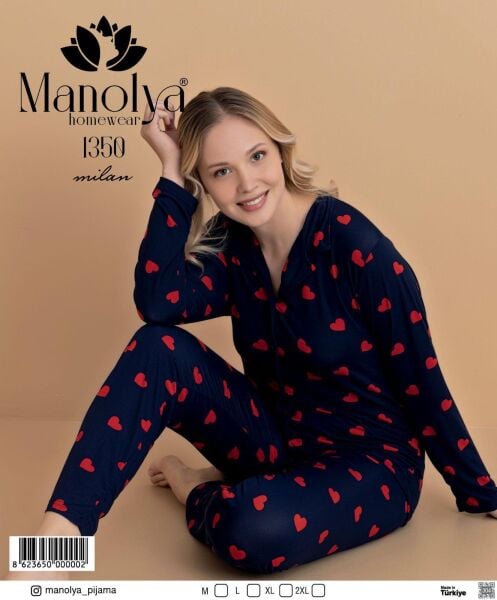 MANOLYA 1350 MİLAN LAC.KALPLİ PİJAMA TAKIM
