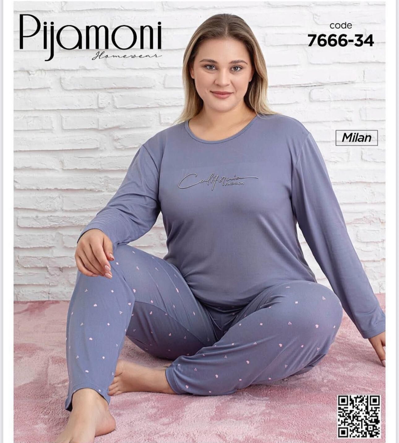 PİJAMONİ 7666-34 BAYAN MİLAN BATTAL PİJAMA TAKIM