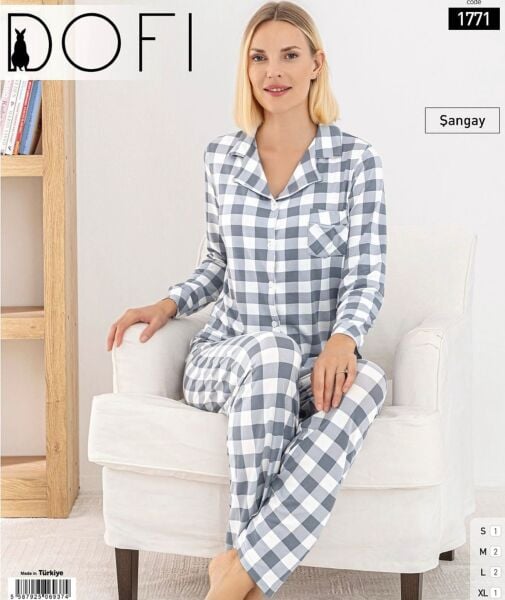 DOFİ 1771 BAYAN ŞANGAY DÜĞMELİ PİJAMA TK