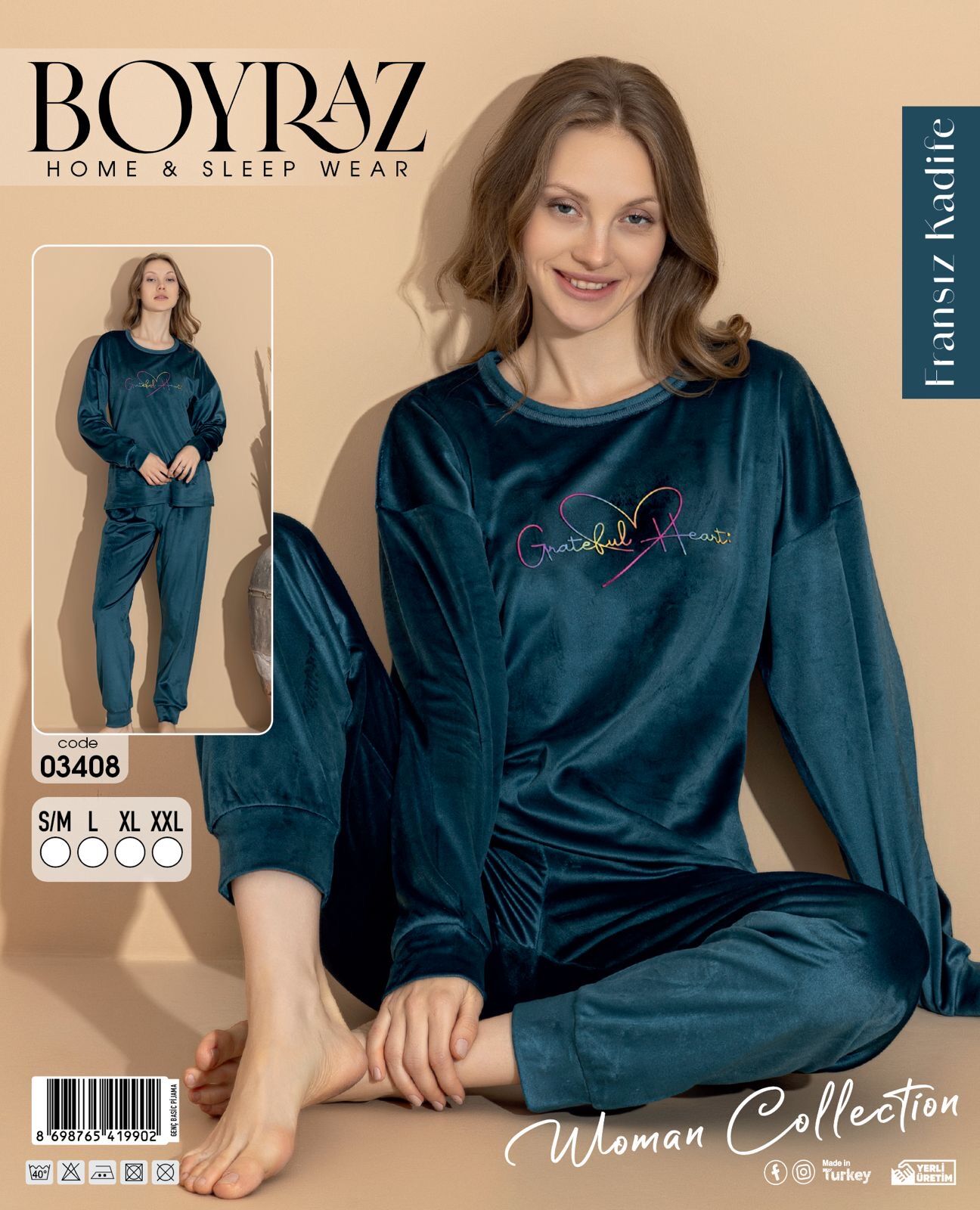 BOYRAZ 03408 FRANSIZ İTHAL KADİFE PİJAMA TAKIM