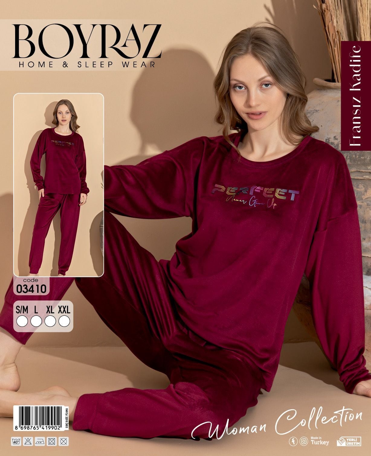 BOYRAZ 03410 FRANSIZ İTHAL KADİFE PİJAMA TAKIM