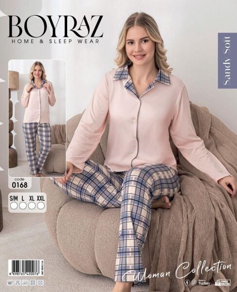 BOYRAZ 0168 BAYAN SENDY SOFT DÜĞMELİ PİJAMA TAKIM