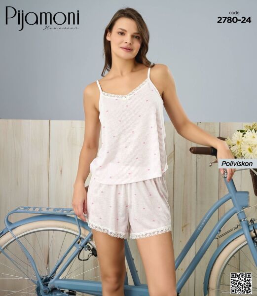 PİJAMONİ 2780-24 ESİNTİ İP ASKI ŞORTLU TAKIM
