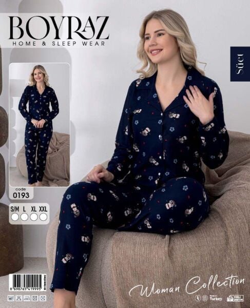 BOYRAZ 0193 BAYAN SÜET DÜĞMELİ PİJAMA TAKIMI