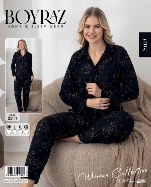 BOYRAZ 0217 BAYAN SÜET DÜĞMELİ PİJAMA TAKIMI