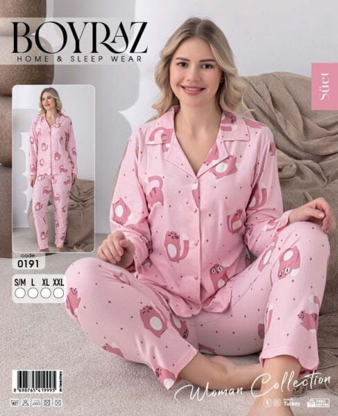 BOYRAZ 0191 BAYAN SÜET DÜĞMELİ PİJAMA TAKIMI