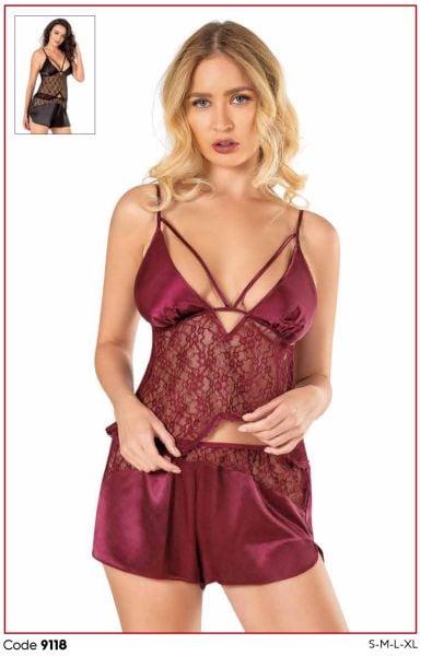 PRİMODA 9118 SATEN BABYDOLL ŞORT TAKIM