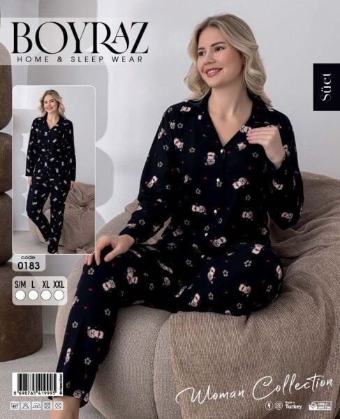 BOYRAZ 0183 BAYAN SÜET DÜĞMELİ PİJAMA TAKIMI