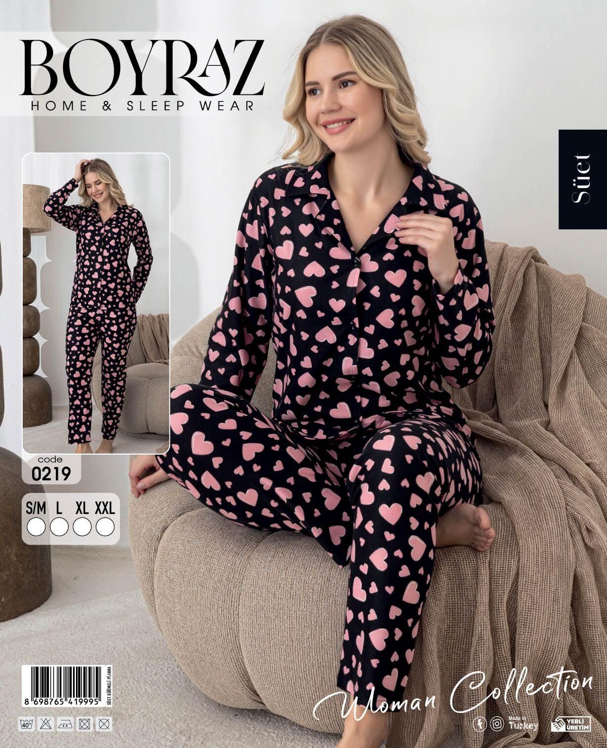 BOYRAZ 0219 BAYAN SÜET DÜĞMELİ PİJAMA TAKIMI