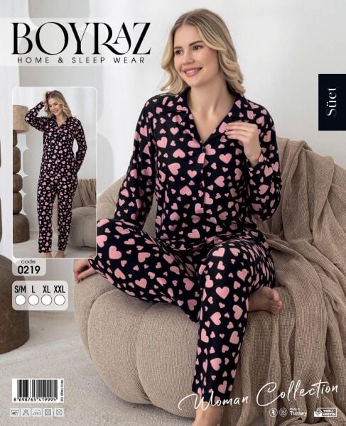 BOYRAZ 0219 BAYAN SÜET DÜĞMELİ PİJAMA TAKIMI