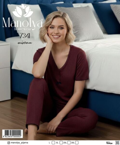 MANOLYA 7341 BAYAN VİSKON GÖMLEK KISAKOL PİJAMA TK