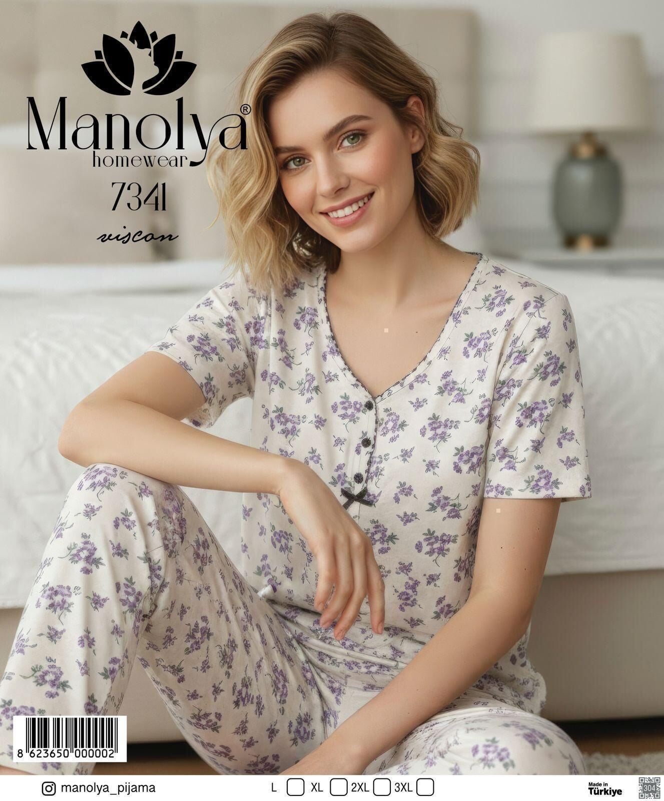 MANOLYA 7341 BAYAN VİSKON GÖMLEK KISAKOL PİJAMA TK