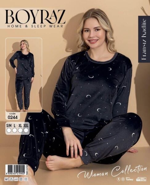 BOYRAZ 0244 FRANSIZ KADİFE DESENLİ PİJAMA TAKIM