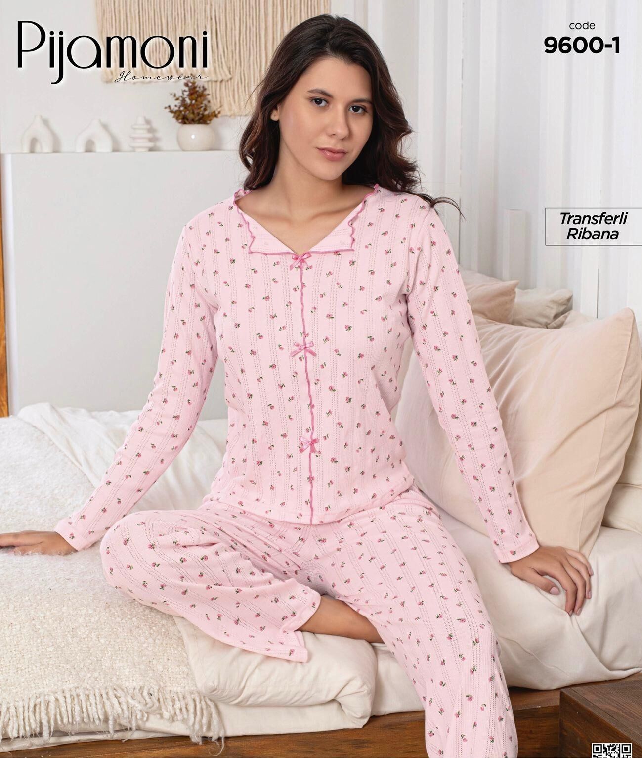 PİJAMONİ 9600-1 TRANSFERLİ RİBANA PİJAMA TAKIM