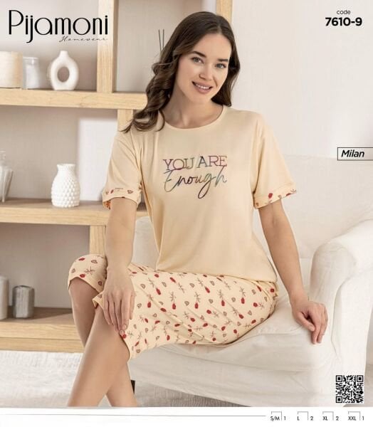 PİJAMONİ 7610-9 BAYAN MİLAN KAPRİ PİJAMA TAKIM