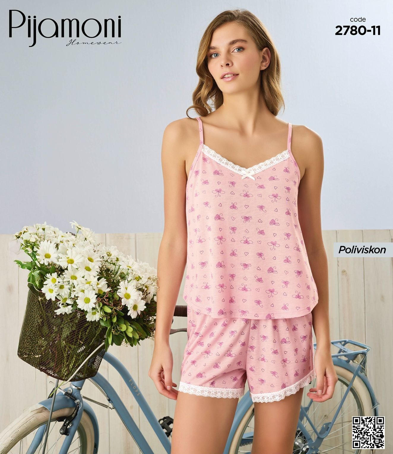 PİJAMONİ 2780-11 ESİNTİ İP ASKI ŞORTLU TAKIM