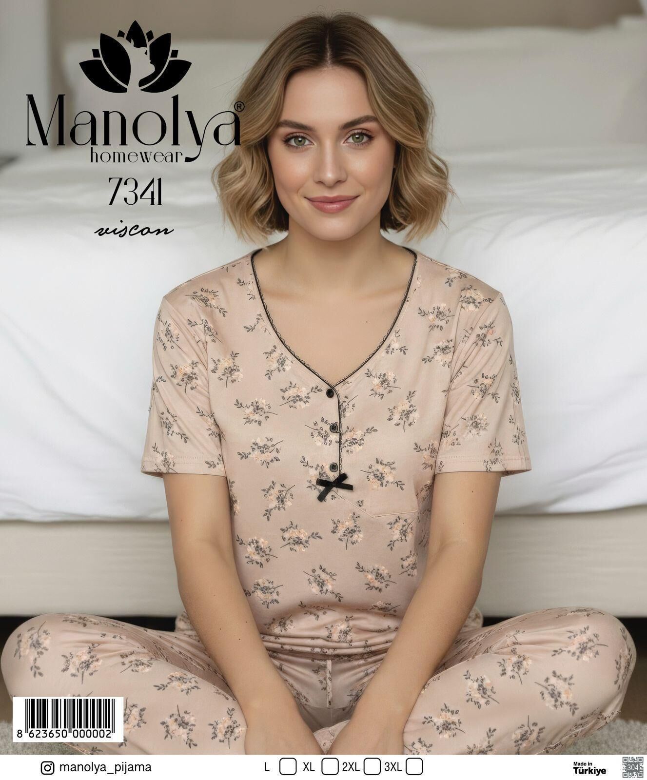 MANOLYA 7341 BAYAN VİSKON GÖMLEK KISAKOL PİJAMA TK KAHVE