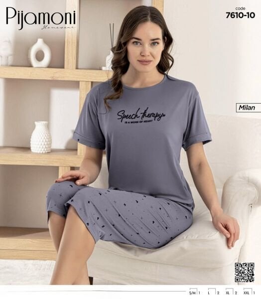 PİJAMONİ 7610-10 BAYAN MİLAN KAPRİ PİJAMA TAKIM