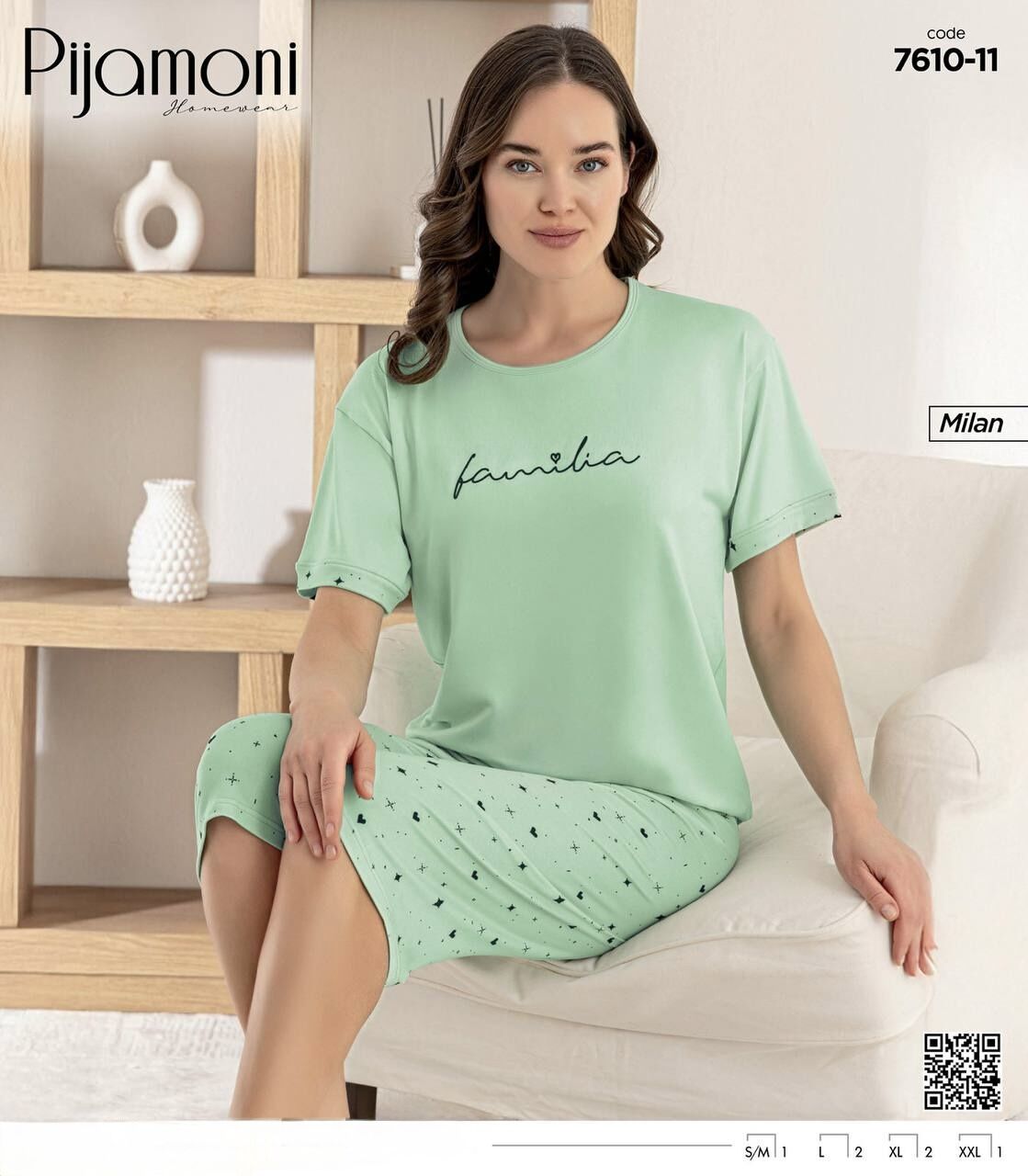 PİJAMONİ 7610-11 BAYAN MİLAN KAPRİ PİJAMA TAKIM