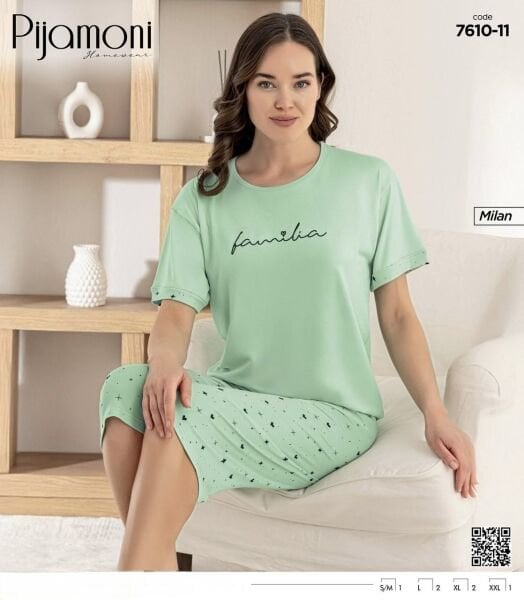 PİJAMONİ 7610-11 BAYAN MİLAN KAPRİ PİJAMA TAKIM