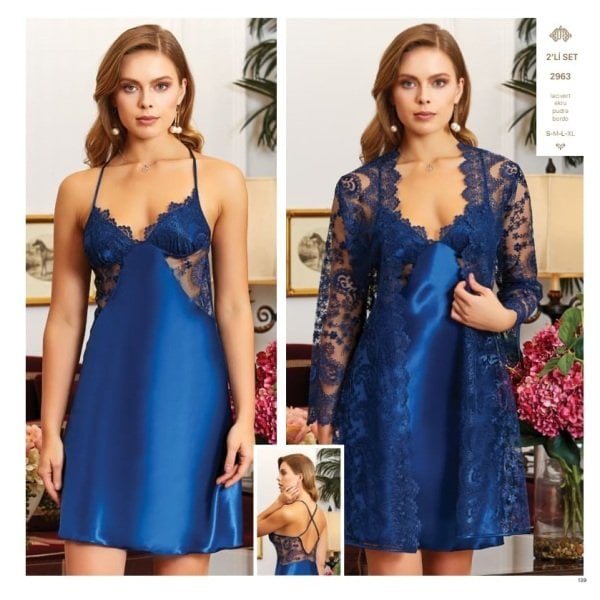 JEREMİ 2963 SATEN KISA 2 Lİ GECELİK TAKIM