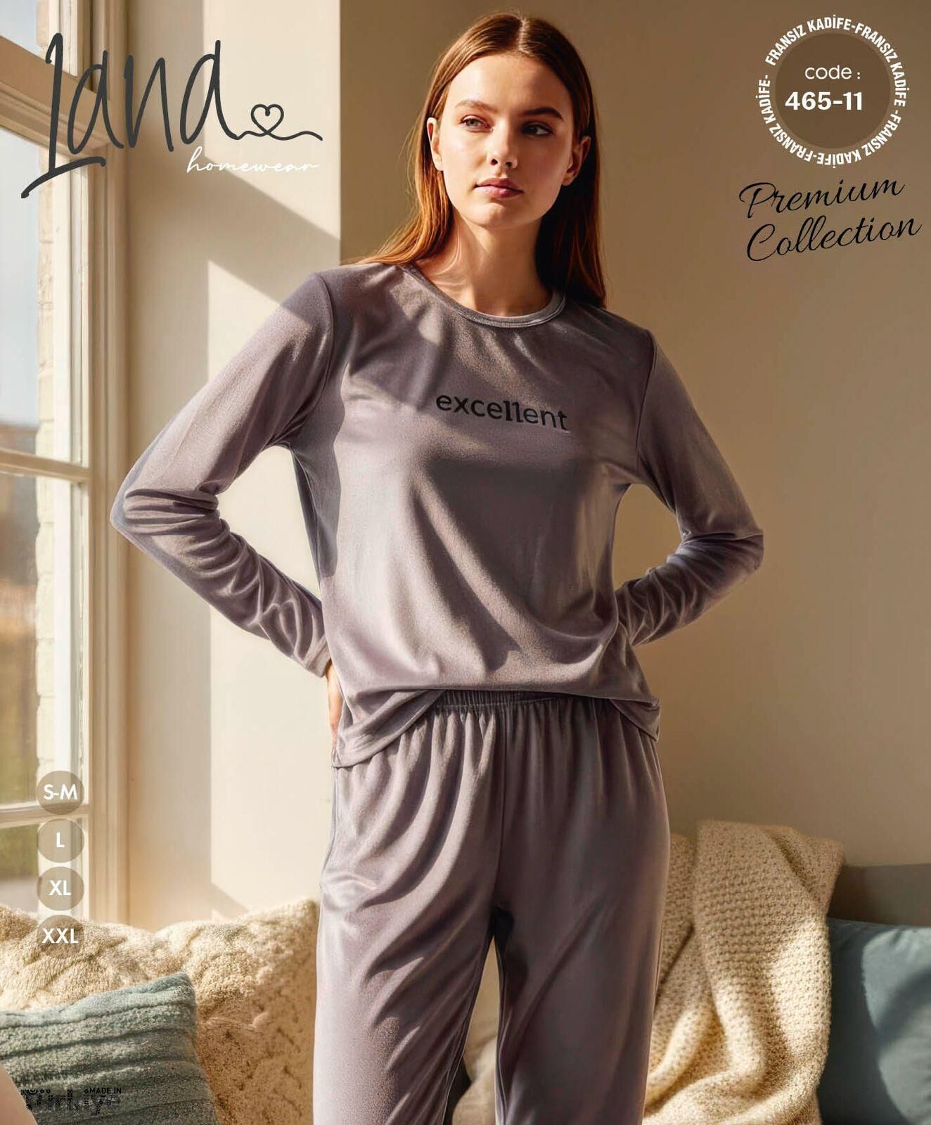 LANA 465-11 FRANSIZ KADİFE BİSİKLET YAKA PİJAMA TK