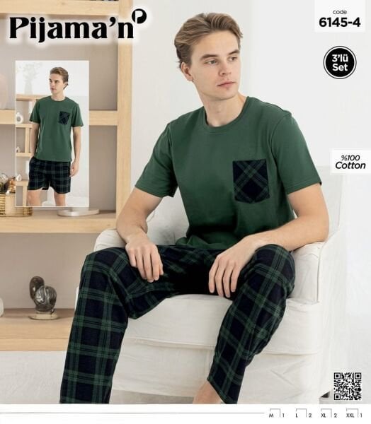 PİJAMAN 6145-4 ERKEK K.KOL ŞORTLU 3LÜ PİJAMA TAKIM