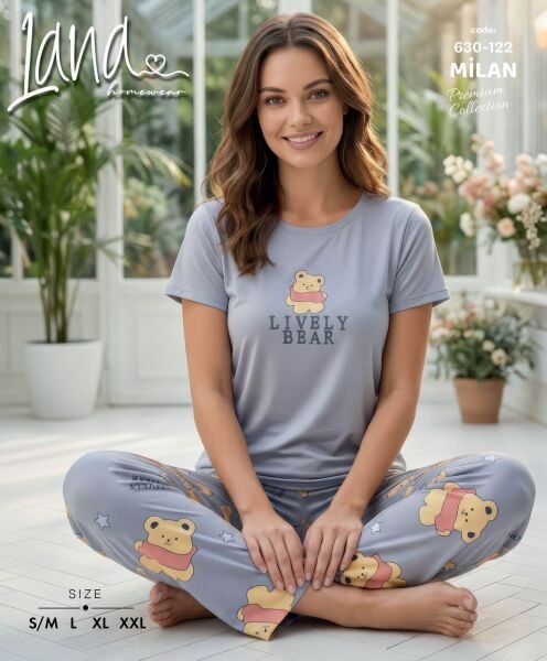 LANA 630-122 BAYAN MİLAN KISA KOL PİJAMA TAKIM